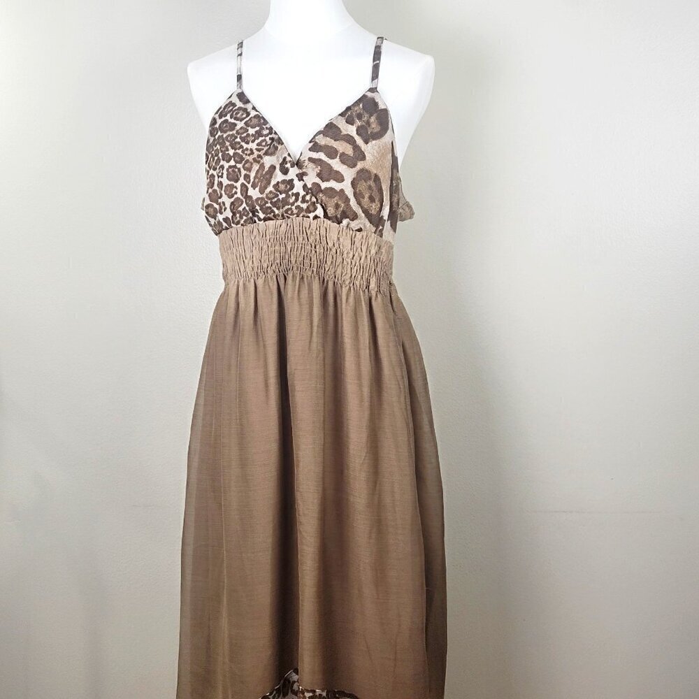 DOTS‎ Maxi Long Summer Date Dress Leopard Animal Print Sz 1X Sheer Chiffon Beach